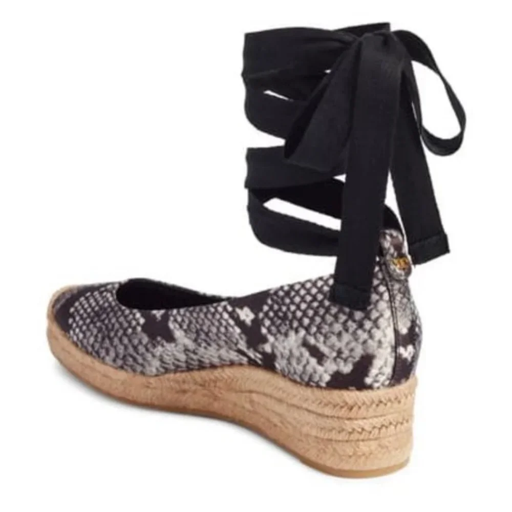 Tory Burch Heather Snakeskin Espadrille Wedge Heels Sz 7
